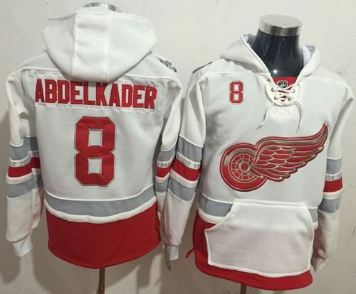 Red Wings #8 Justin Abdelkader White Name & Number Pullover NHL Hoodie